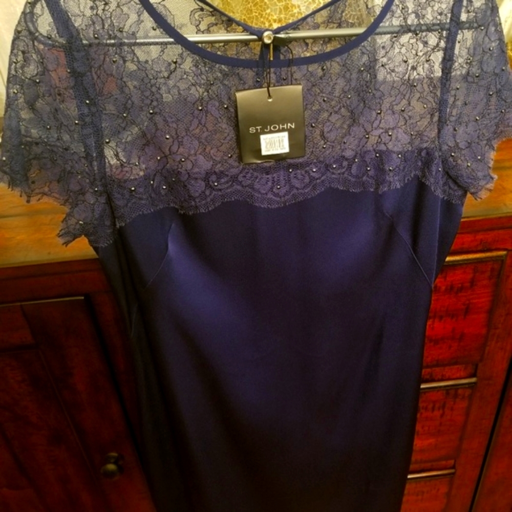COPY - St.John African Vilet Lace&Satin Creep Shath Dress